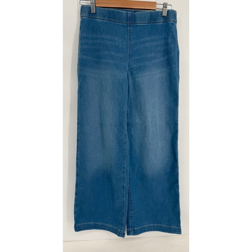 Talbots Wide Crop Pull-On Travel Jean Mercer Wash Blue Stretch Denim Sz S